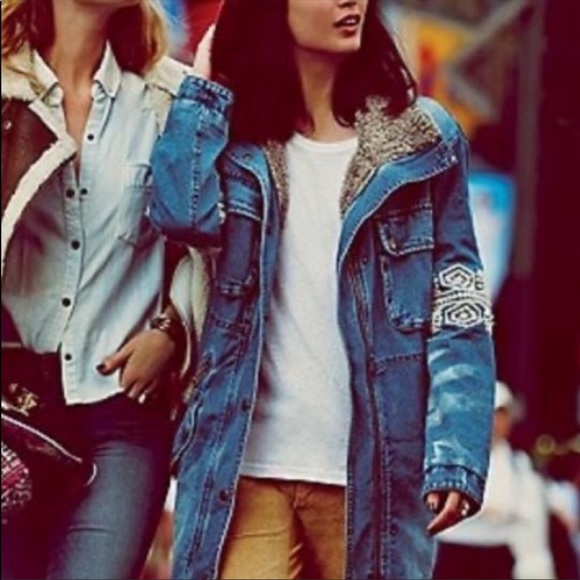 Free People Rendered Long Embroidered denim jacket - Picture 3 of 7